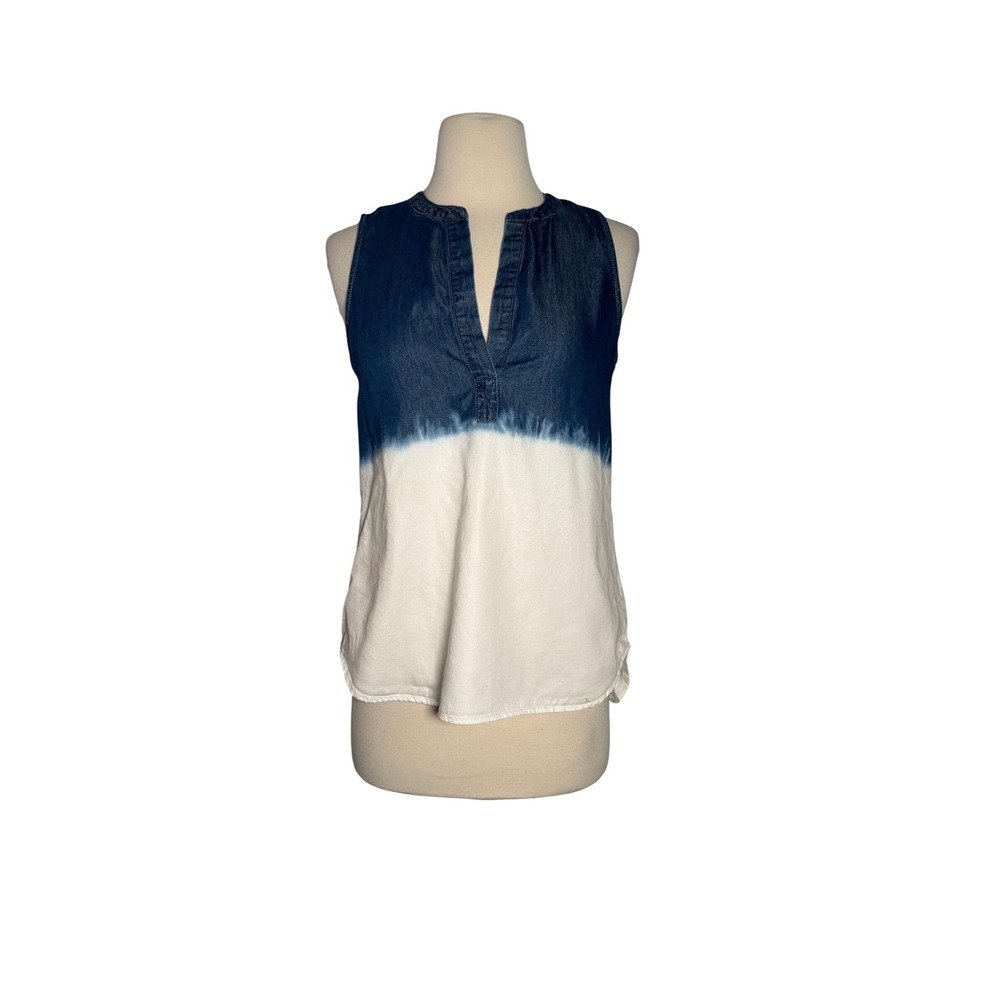a.n.a A New Approach Women XS Blue White Ombre Dip Dye Sleeveless Split Back Top